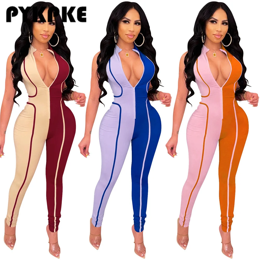 Women Color Patchwork V-neck Zipper Sleeveless Bodycon Skinny Jumpsuit Sexy Party Sport One Piece Romper Overall Playsuit
Women Color Patchwork V-neck Zipper Sleeveless Bodycon Skinny Jumpsuit Sexy Party Sport One Piece Romper Overall Playsuit