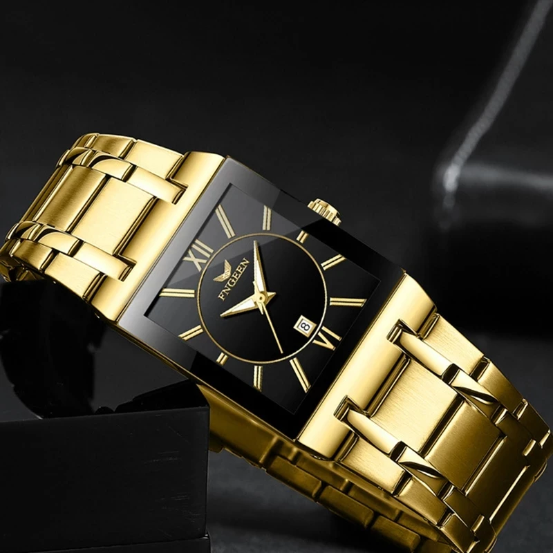 Мужские часы 2022 Простые Модные черные серебристые прямоугольные из нержавеющей