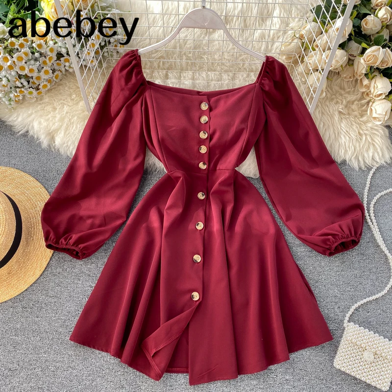 Ins Fashion Vintage Square Collar Short Women Dress Elegant Single-breasted Red Party Dress Women Spring Dress Vestidos
Ins Fashion Vintage Square Collar Short Women Dress Elegant Single-breasted Red Party Dress Women Spring Dress Vestidos