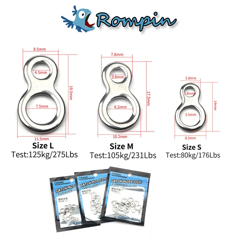 Rompin 10 шт. рыболовная тыква цепочка твердое кольцо бесшовная нержавеющая сталь 8