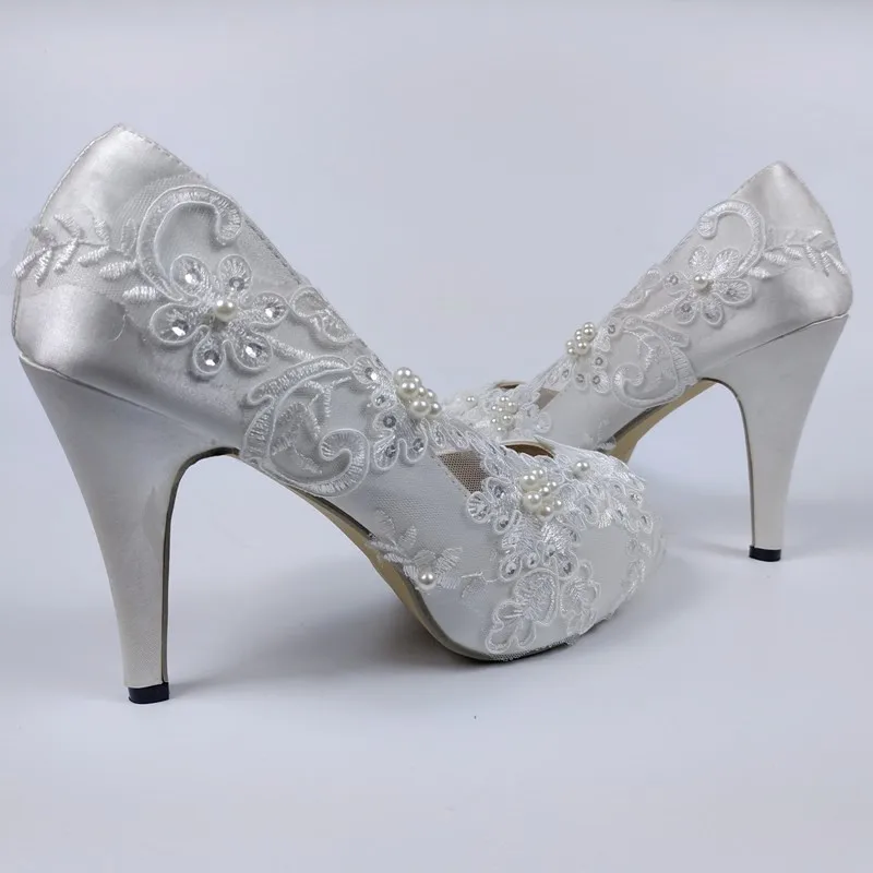 Женские туфли с открытым носком BaoYaFang белые вечерние кружевными цветами