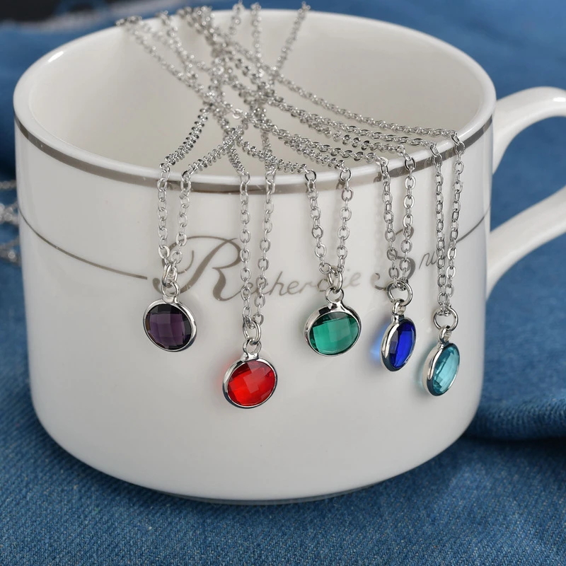 Fashion Vintage lucky Round Birthstone Pendants Necklace Silver Color Tiny Chokers Pendants For Birthdays Gifts, 1 Piece 
Fashion Vintage lucky Round Birthstone Pendants Necklace Silver Color Tiny Chokers Pendants For Birthdays Gifts, 1 Piece
