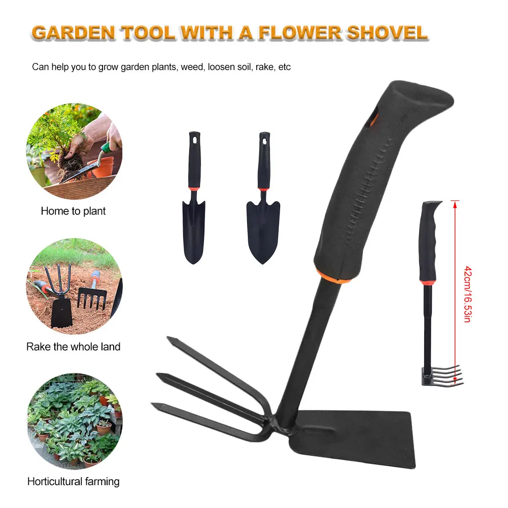 Gardening 5 Tooth Rake Two Use Hoe Shovel Black Rubber Handle Set Garden Flower Shovel Tool High Carbon Steel Ergonomic Design
Gardening 5 Tooth Rake Two Use Hoe Shovel Black Rubber Handle Set Garden Flower Shovel Tool High Carbon Steel Ergonomic Design