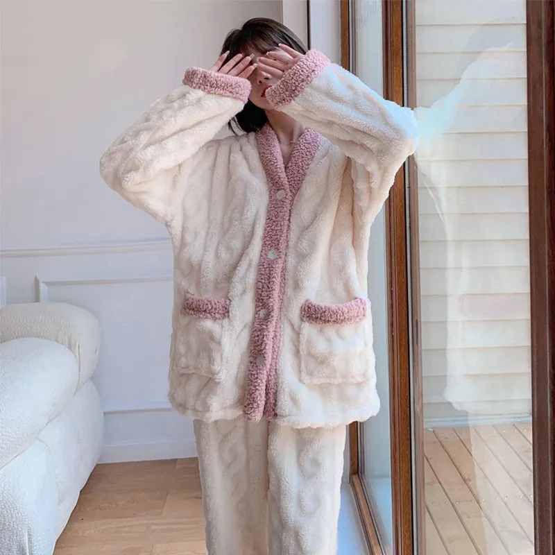 Winter Flannel Pajamas Set Women Sleepwear Nightwear Loose Casual Pijamas Suit Pyjama Pour Femme Thick Warm Home Clothes
Winter Flannel Pajamas Set Women Sleepwear Nightwear Loose Casual Pijamas Suit Pyjama Pour Femme Thick Warm Home Clothes