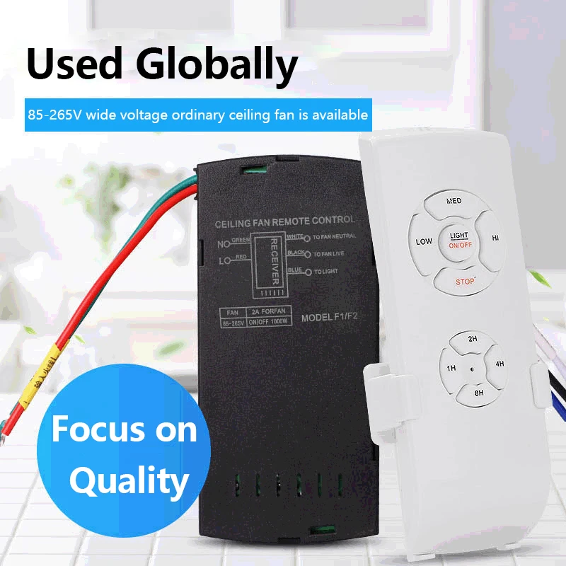 Universal Ceiling Fan Lamp Remote Control Kit 80-265V Timing Wireless Control Switch Adjusted Wind Speed Transmitter Receiver
Universal Ceiling Fan Lamp Remote Control Kit 80-265V Timing Wireless Control Switch Adjusted Wind Speed Transmitter Receiver