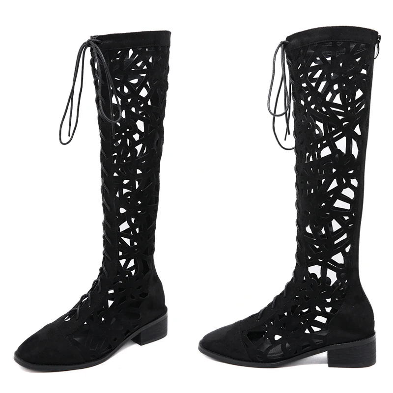 Square Toe Mid Heel Hollow Cross Lace-Up Breathable Boots Mesh Black High Quality Suede Spring Autumn Sandals Zipper Women Shoes
Square Toe Mid Heel Hollow Cross Lace-Up Breathable Boots Mesh Black High Quality Suede Spring Autumn Sandals Zipper Women Shoes