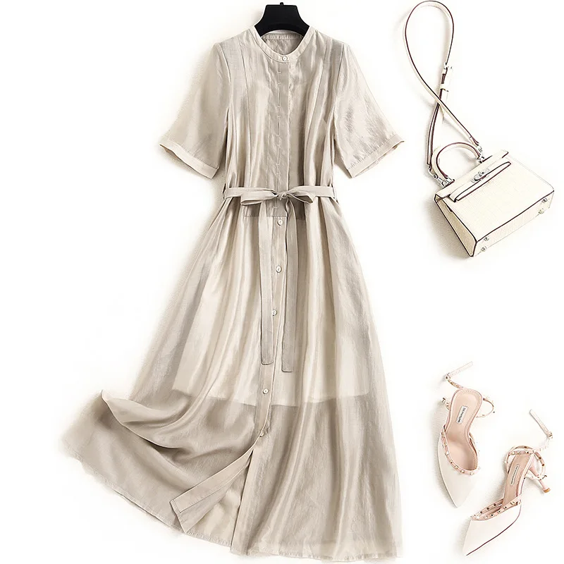 2021 Summer Elegant Women High Quality O Neck Short Sleeves Single Breasted Lacing Belt Bow Tie Long 100% Tencel Dress
2021 Summer Elegant Women High Quality O Neck Short Sleeves Single Breasted Lacing Belt Bow Tie Long 100% Tencel Dress