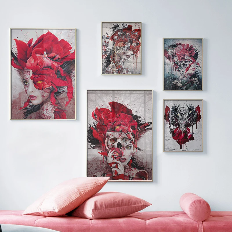 Abstract Flower Girl Red-crowned Crane Skull Canvas Wall Art Posters and Prints Dark Rose Flower Painting Picture Living Room De
Abstract Flower Girl Red-crowned Crane Skull Canvas Wall Art Posters and Prints Dark Rose Flower Painting Picture Living Room De