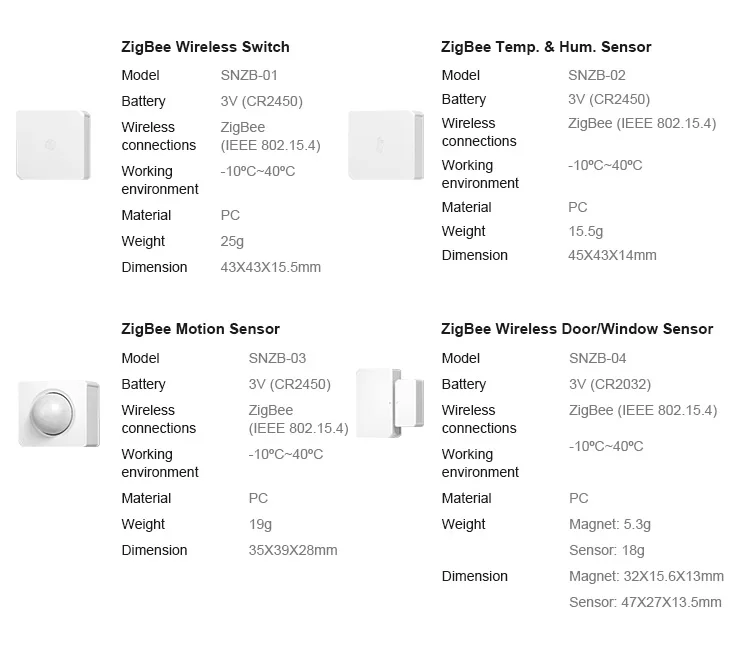 SONOFF ZigBee Bridge/Wireless Switch/Temperature Humidity Sensor/Motion Sensor/Wireless Door Window Sensor/For Alexa Google Home 
SONOFF ZigBee Bridge/Wireless Switch/Temperature Humidity Sensor/Motion Sensor/Wireless Door Window Sensor/For Alexa Google Home
