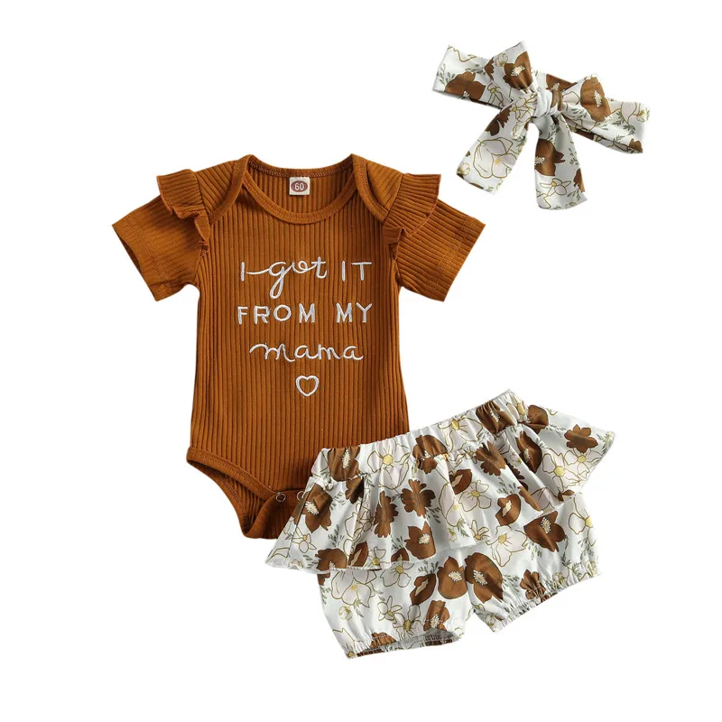 0-24M Newborn Baby Girls 3-piece Outfit Set Short Sleeve Letter Print Romper+Floral Print Shorts+Headband Set Baby clothing
0-24M Newborn Baby Girls 3-piece Outfit Set Short Sleeve Letter Print Romper+Floral Print Shorts+Headband Set Baby clothing