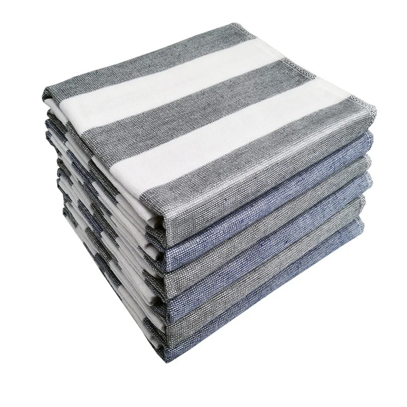 

1Pcs Pure Cotton Napkin Blue Grey Striped Tea Towel Hotel Tablecloth Dining Room Kitchen Gourmet Desk Cloth Home Textile Thing