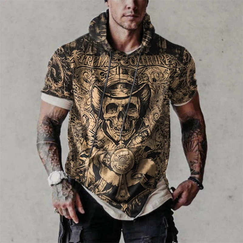 Men's Spring/Summer 3D Printed Polyester Retro Denim Skull Hooded T-Shirt Breathable, Sweat-Resistant and Dirt-Resistant
Men's Spring/Summer 3D Printed Polyester Retro Denim Skull Hooded T-Shirt Breathable, Sweat-Resistant and Dirt-Resistant