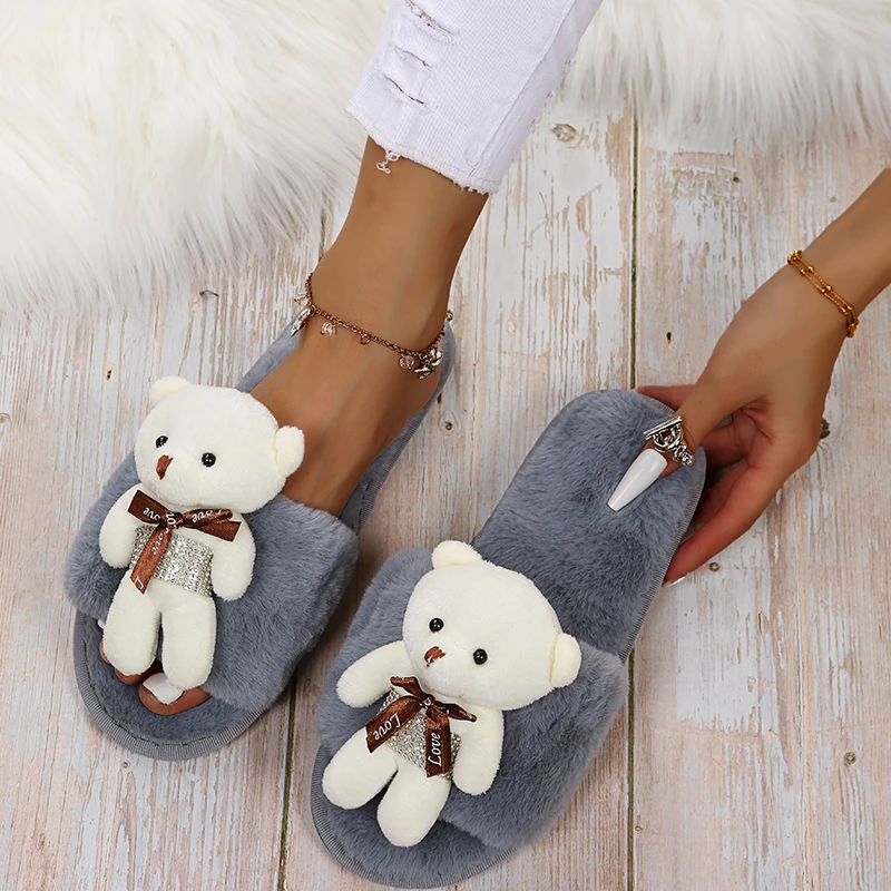 Winter Women Slippers Sweet Bear Warm Furry Slippers Indoor Home Cotton Shoes Female Fluffy Fur Slides Casual Plush Slides Shoes
Winter Women Slippers Sweet Bear Warm Furry Slippers Indoor Home Cotton Shoes Female Fluffy Fur Slides Casual Plush Slides Shoes