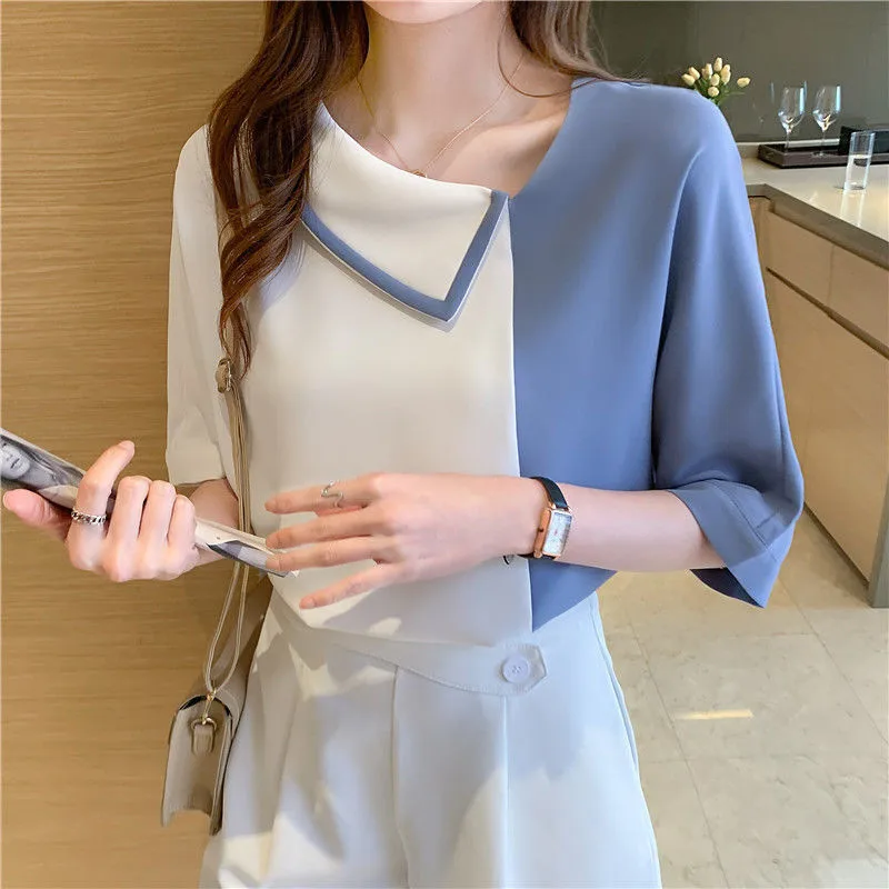 Summer New Women Chiffon Elegant Shirts Asymmetry Half Sleeve Blouses Fashion Casual Tops All-Match Blusas MM0518
Summer New Women Chiffon Elegant Shirts Asymmetry Half Sleeve Blouses Fashion Casual Tops All-Match Blusas MM0518