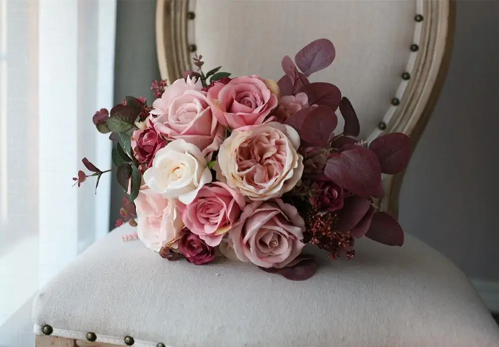 JaneVini Vintage Autumn Bridal Bouquets Eucalyptus Roses Hnadmade Dusty Pink Flowers European Style Wedding Bouquet Accessories 
JaneVini Vintage Autumn Bridal Bouquets Eucalyptus Roses Hnadmade Dusty Pink Flowers European Style Wedding Bouquet Accessories