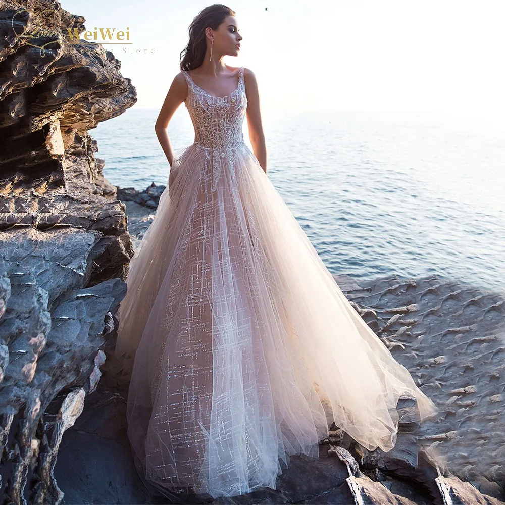 Scoop Neck Wedding Dress A-Line Sleeveless Spaghetti Strap Floor Length Backless Lace Applique Bridal Gowns Vestidos De Novia
Scoop Neck Wedding Dress A-Line Sleeveless Spaghetti Strap Floor Length Backless Lace Applique Bridal Gowns Vestidos De Novia