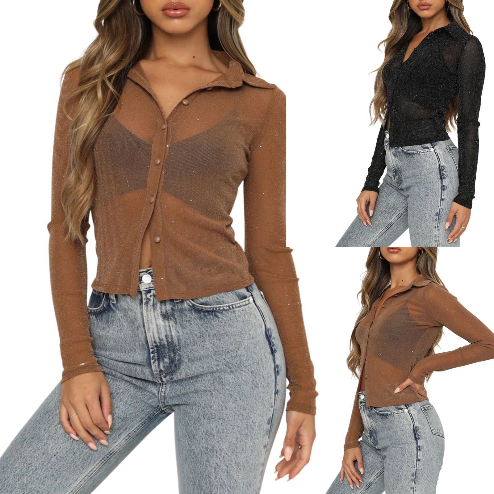 Y2k Cropped Tops Female Shirt Solid Translucent Turn-Down Collar Long Sleeve Tops See-Through Blouse For Adults Women's T-shirt
Y2k Cropped Tops Female Shirt Solid Translucent Turn-Down Collar Long Sleeve Tops See-Through Blouse For Adults Women's T-shirt