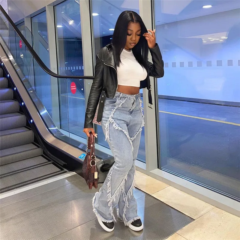 Autumn 2021 European and American women's fashion personality street style solid color spliced wide leg jeans
Autumn 2021 European and American women's fashion personality street style solid color spliced wide leg jeans