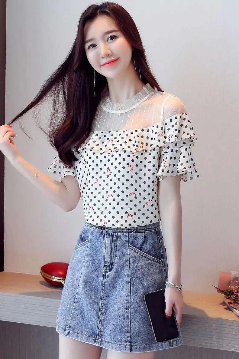 COIGARSAM Short Sleeve blouse women New Summer Print Polka Dot Chiffon blusas womens tops and blouses Rice White 8225
COIGARSAM Short Sleeve blouse women New Summer Print Polka Dot Chiffon blusas womens tops and blouses Rice White 8225