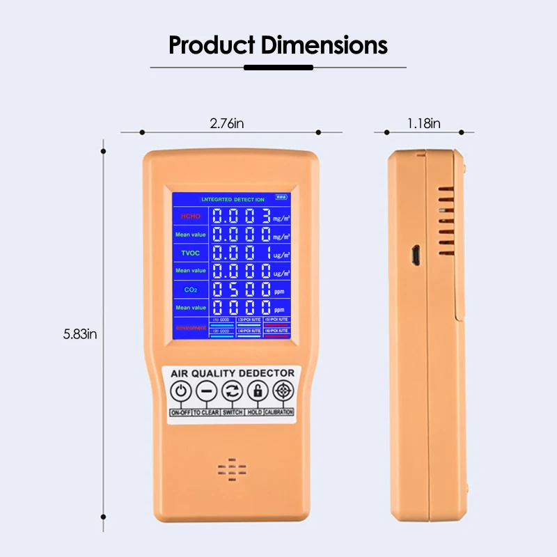 Portable Handhold Air Quality Detector Formaldehyde Monitor Digital Air Analyzer Dust Sensor Air Pollution Detection Device
Portable Handhold Air Quality Detector Formaldehyde Monitor Digital Air Analyzer Dust Sensor Air Pollution Detection Device