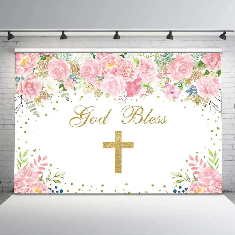 First Holy Communion Baby Shower Backdrop Floral First Communion Baptism Party Background for Girl Pink Flower God Bless Props
First Holy Communion Baby Shower Backdrop Floral First Communion Baptism Party Background for Girl Pink Flower God Bless Props