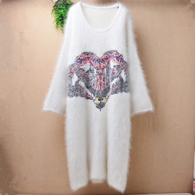 female women Korean fashion winter clothing white sequins mink cashmere knitted loose pullover angora jumper sweater dress pull
female women Korean fashion winter clothing white sequins mink cashmere knitted loose pullover angora jumper sweater dress pull