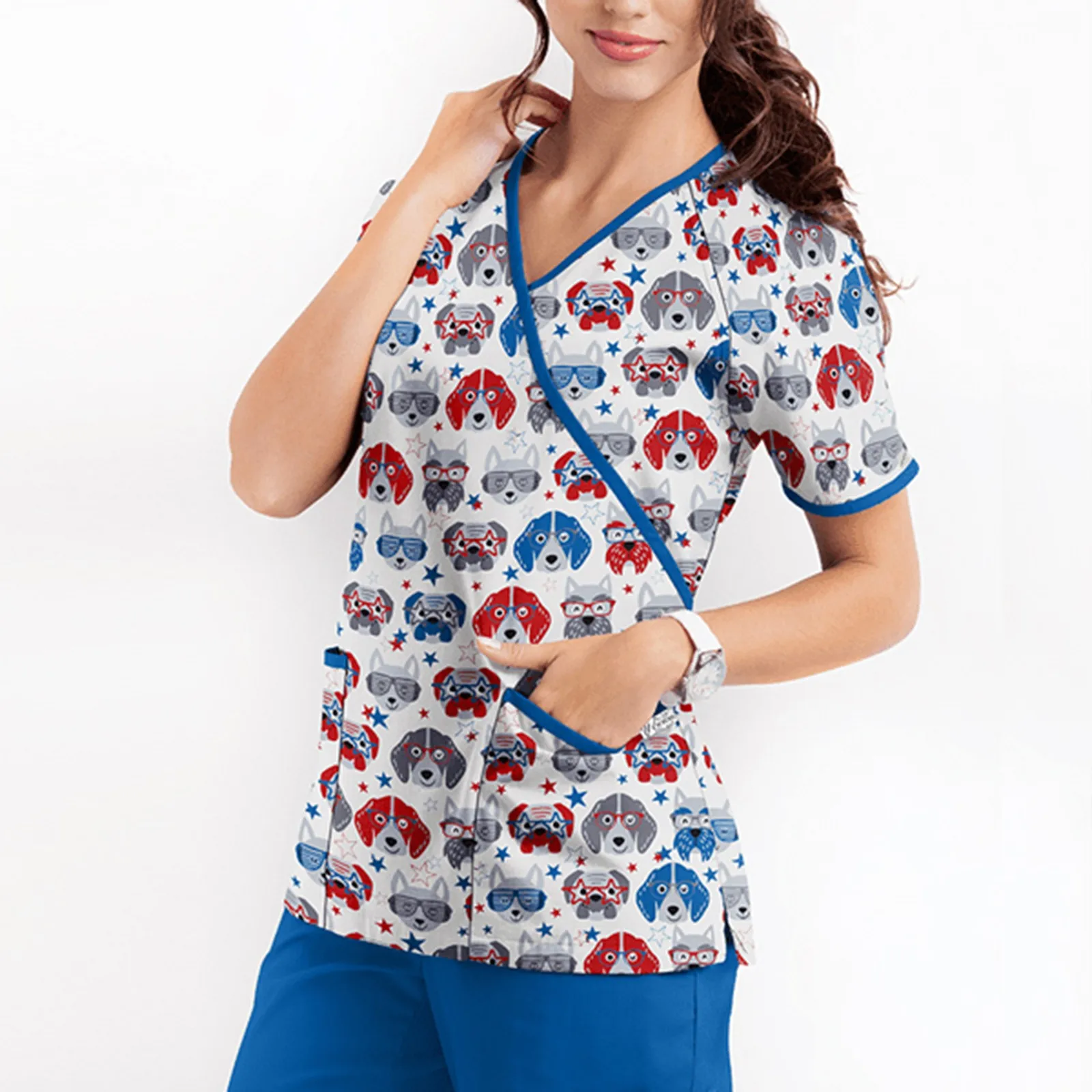 Women Short Sleeve V-Neck Cartoon Pattern Top Nursing Working Uniform T-shirts Lady Blouse Care Clothes Hospital Protect Uniform
Women Short Sleeve V-Neck Cartoon Pattern Top Nursing Working Uniform T-shirts Lady Blouse Care Clothes Hospital Protect Uniform