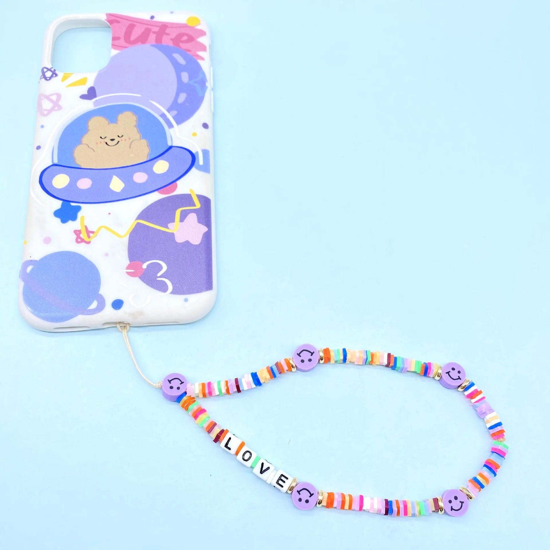 Purple Smile Face Rainbow Beaded Love Chain Phone Strap Lanyard for Phones Keys Girls Fashion Jewelry Gift for her
Purple Smile Face Rainbow Beaded Love Chain Phone Strap Lanyard for Phones Keys Girls Fashion Jewelry Gift for her