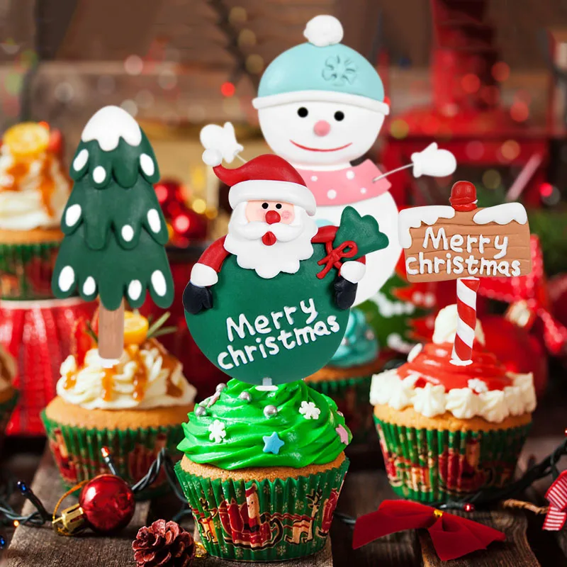 Merry Christmas Cake Topper Soft Pottery Santa Claus Snowman Xmas Tree Cupcake Topper New Year Home Party Baking Cake Decoration
Merry Christmas Cake Topper Soft Pottery Santa Claus Snowman Xmas Tree Cupcake Topper New Year Home Party Baking Cake Decoration