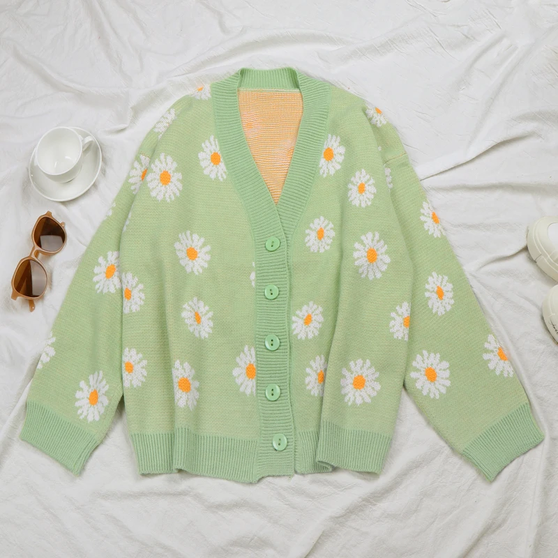 Knit Cardigans College Sweater Women Print Flower Pullover Green Sweater Loose Jumper Autumn Cute Casual Sweater Sueter Feminino
Knit Cardigans College Sweater Women Print Flower Pullover Green Sweater Loose Jumper Autumn Cute Casual Sweater Sueter Feminino