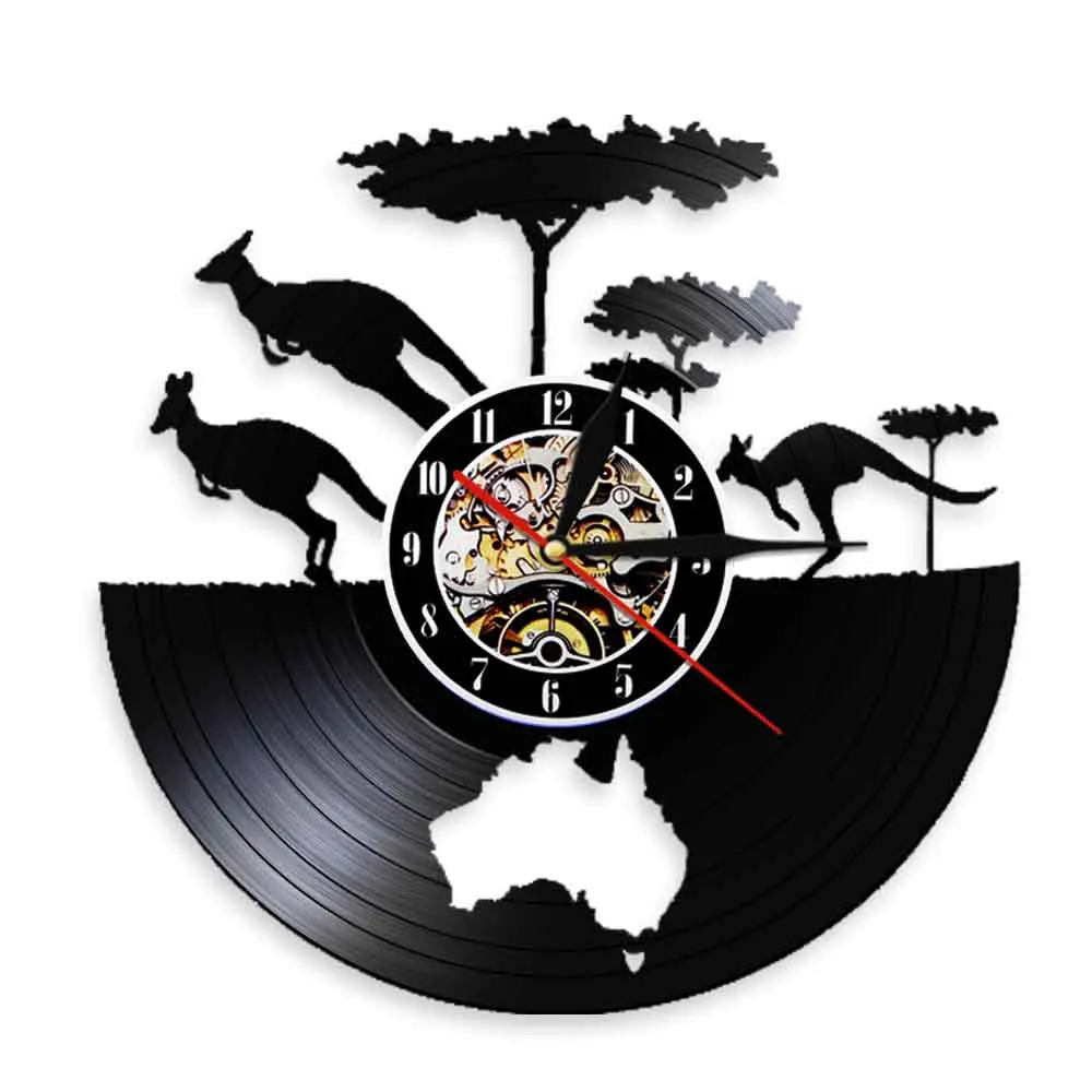 

Vintage Kangaroo Wall Clock Australia Map Modern Design Decor Vinyl Record Wall Clock With Light Watch For Animals Lover Gift