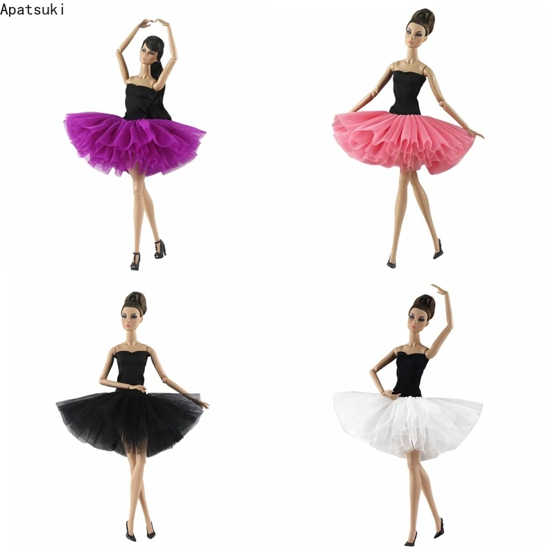 

4pcs/lot Fashion Doll Clothes For Barbie Doll Ballet Dresses Off-shoulder Tutu Dress For Barbie Outfits 1/6 Dolls Accessories