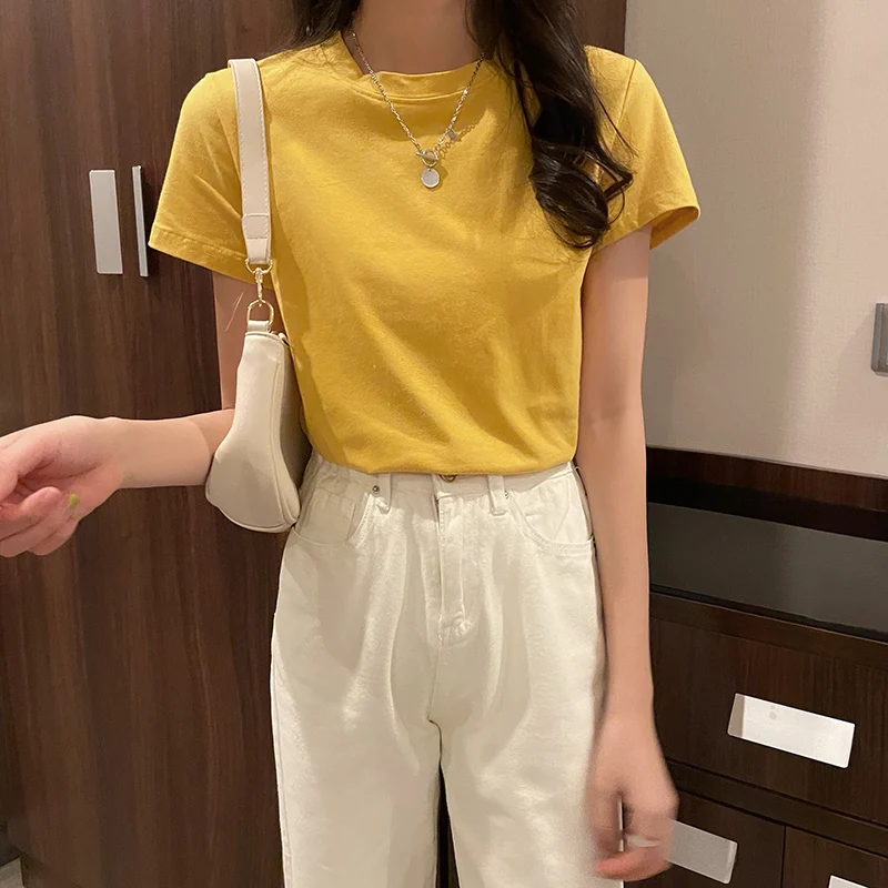 Korean Clothing Short Sleeve T-Shirts Pure Colors Basic Summer Tops Clothes Female O-Neck Tee Shirt New 2021 Women'S Fashion
Korean Clothing Short Sleeve T-Shirts Pure Colors Basic Summer Tops Clothes Female O-Neck Tee Shirt New 2021 Women'S Fashion