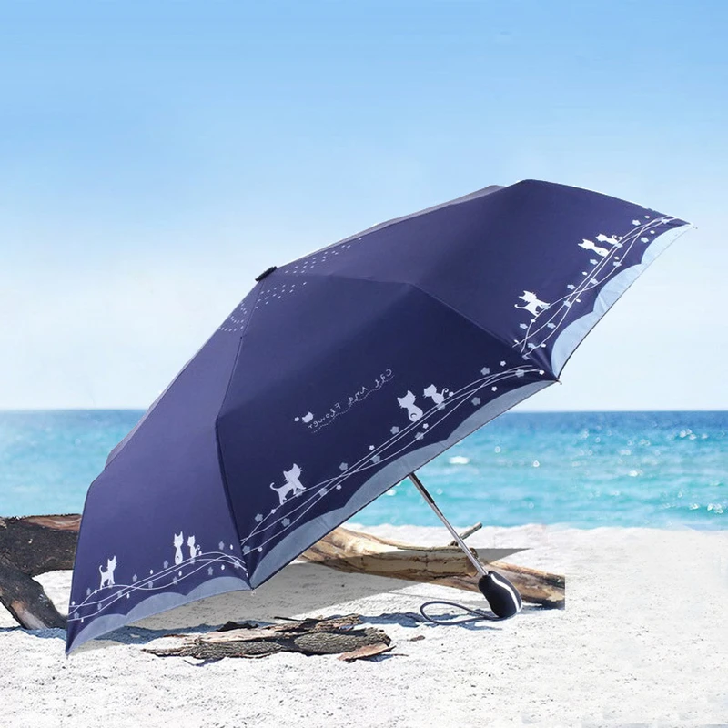 Оригинальный автоматический зонт от дождя и солнца с милым котом женский
