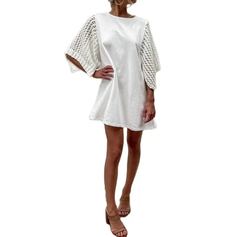 2021 Summer Ladies Hollow Patchwork Round Neck Street Loose Wool Knit Sleeve Solid Color Straight Feature Dress
2021 Summer Ladies Hollow Patchwork Round Neck Street Loose Wool Knit Sleeve Solid Color Straight Feature Dress