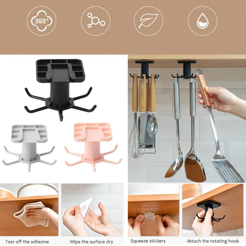 360 Rotation Rotatable Hooks for Kitchen Organizer and Storage Hanging Creative Tableware Bathroom Organizer Self Adhesive Hooks
360 Rotation Rotatable Hooks for Kitchen Organizer and Storage Hanging Creative Tableware Bathroom Organizer Self Adhesive Hooks