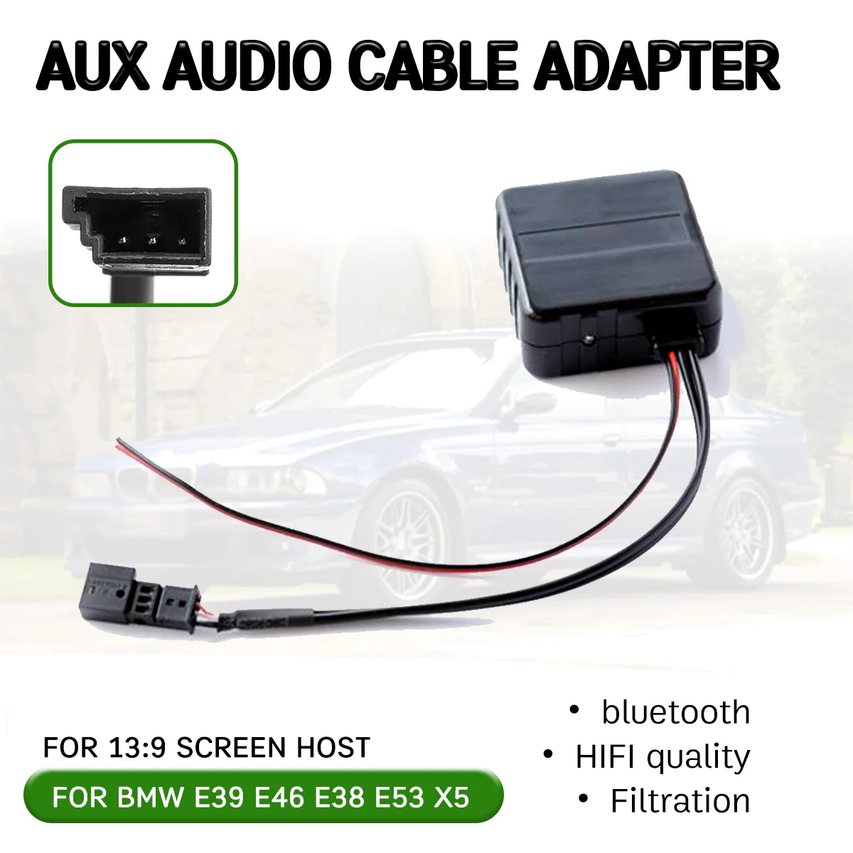 bluetooth Aux Receiver Cable Adapter with mic for BMW E46 E39 E53 X5 Hifi Quality for 16:9 large screen head unit interface
bluetooth Aux Receiver Cable Adapter with mic for BMW E46 E39 E53 X5 Hifi Quality for 16:9 large screen head unit interface