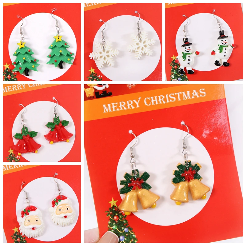 

1pair Christmas Ornament Hook Earrings New Trendy Christmas Snowflake Snowman Old Man Bell Christmas Tree Earring Earrings
