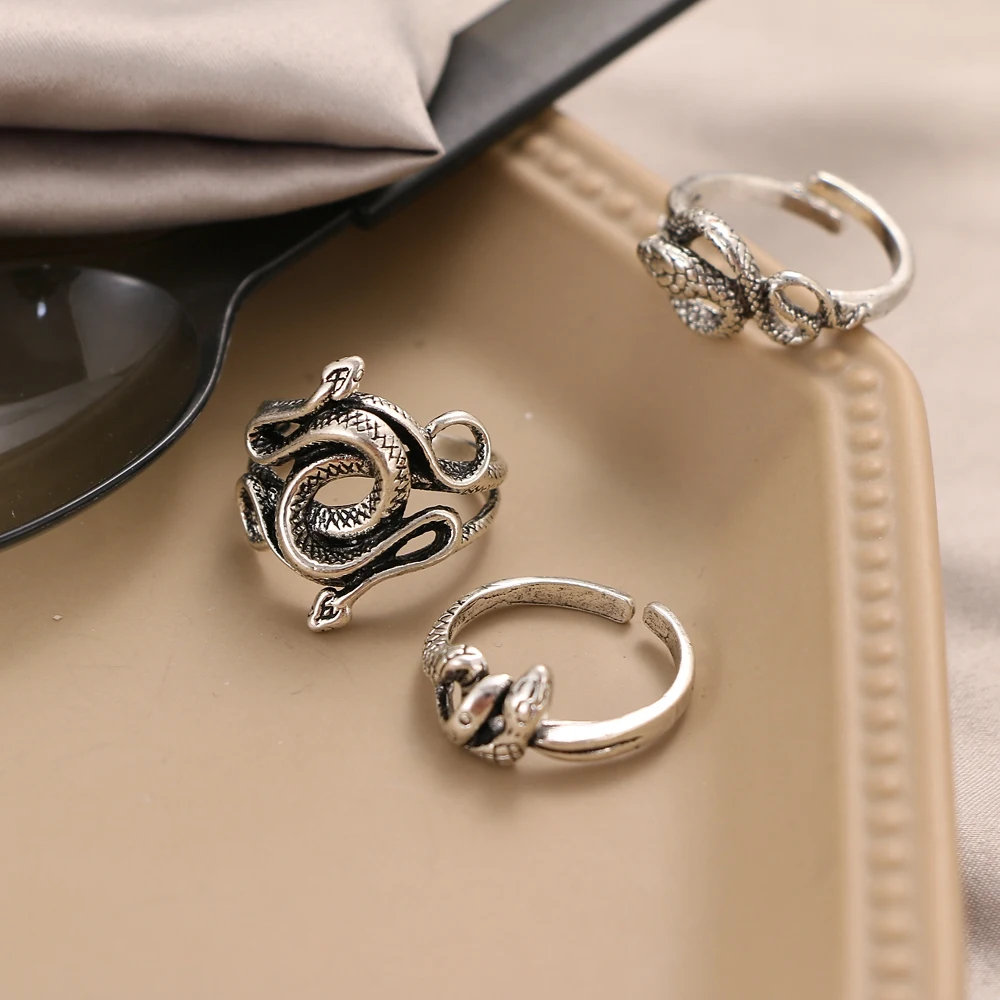 EN винтажное серебряное покрытое змейкой женское мужское готическое панк кольцо