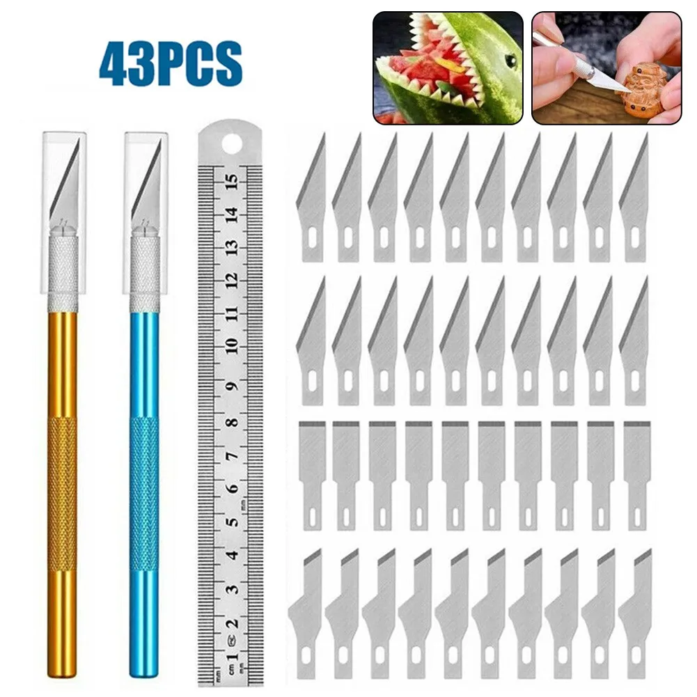 43pcs Sharp Carving Blades Set Blades Stainless Steel Refill Ruler For Exacto Craft Cutting Crafting Manual DIY Work
43pcs Sharp Carving Blades Set Blades Stainless Steel Refill Ruler For Exacto Craft Cutting Crafting Manual DIY Work
