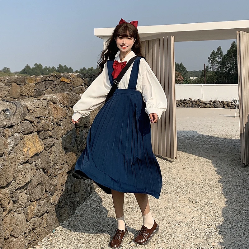 Japanese Women Navy Blue Sundress Vintage Sweet Cute Pleated Suspender Midi Dress Kawaii School Uniform Sleeveless Long Dress
Japanese Women Navy Blue Sundress Vintage Sweet Cute Pleated Suspender Midi Dress Kawaii School Uniform Sleeveless Long Dress
