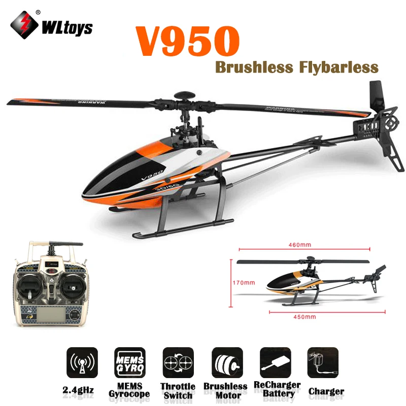 

WLtoys V950 Big Helicopter 2.4G 6CH 3D6G System Brushless Motor Powerful RTF RC Quadcopter Flybarless Helicopter For Kids Gifts