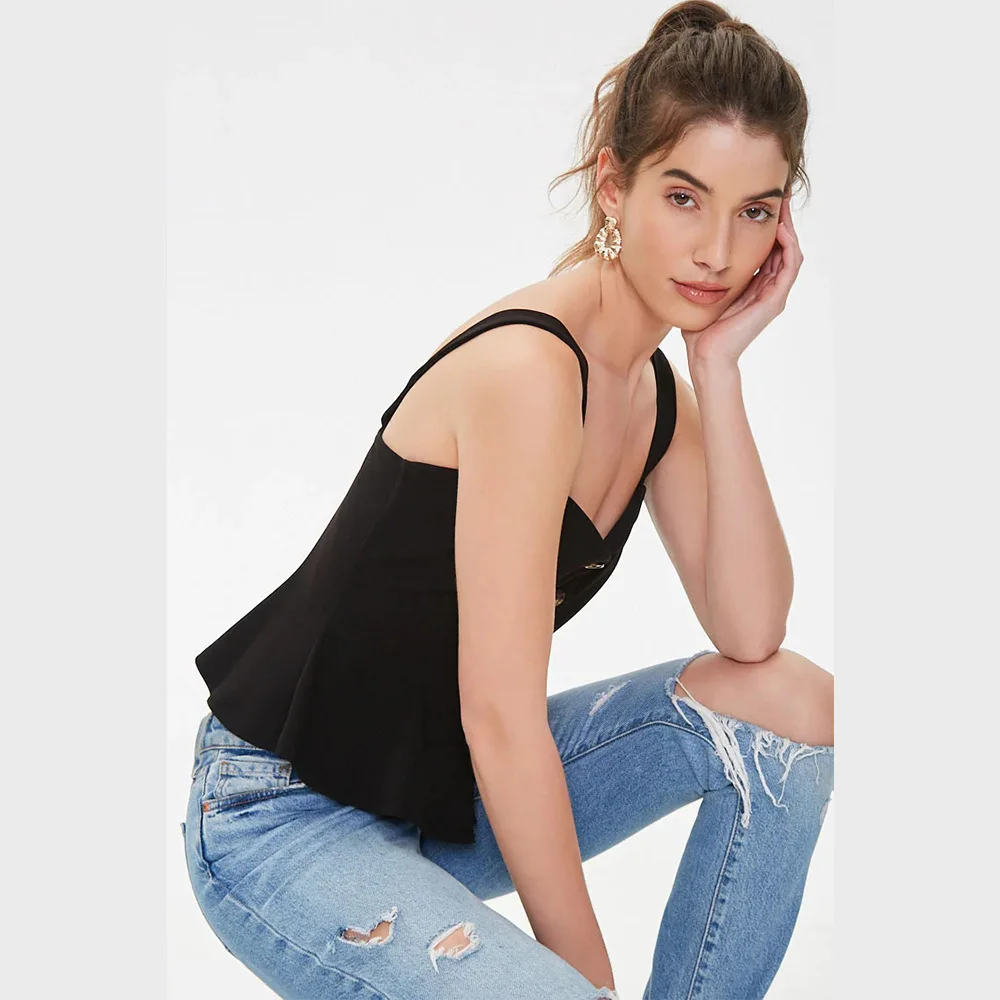 Summer ladies sexy sling slim tops fashion outer wear sleeveless button racer black women vest
Summer ladies sexy sling slim tops fashion outer wear sleeveless button racer black women vest