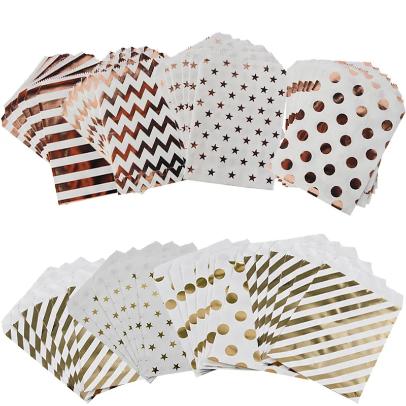 10/25Pcs Rose Gold Polka Dot Stripe Chevron Star Candy Bar Bags Treat Gift Bags for Birthday Baby Shower Wedding Party Supplies 
10/25Pcs Rose Gold Polka Dot Stripe Chevron Star Candy Bar Bags Treat Gift Bags for Birthday Baby Shower Wedding Party Supplies