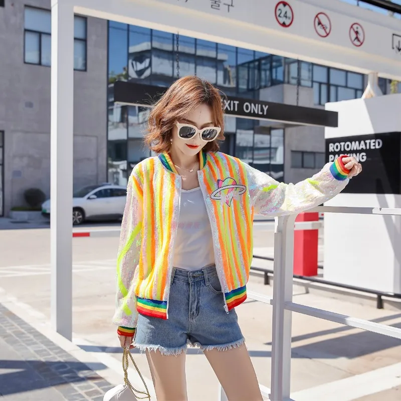 Sequined Cartoon Striped Jacket New Women's Spring and Autumn Korean Loose Fashion Brand Loose Jacket Long-Sleeved Students Tops 
Sequined Cartoon Striped Jacket New Women's Spring and Autumn Korean Loose Fashion Brand Loose Jacket Long-Sleeved Students Tops