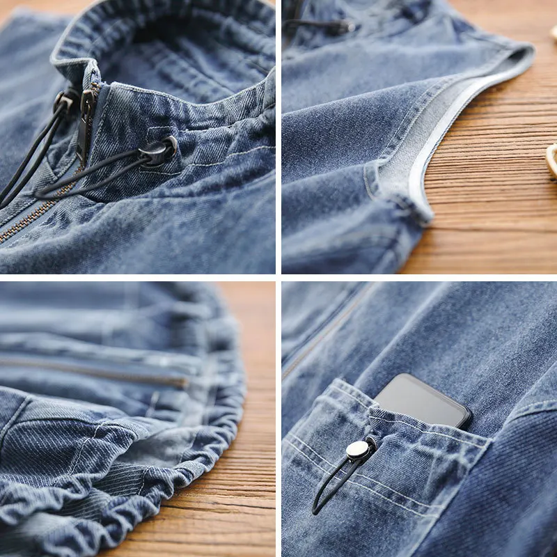 Summer Vest Women Plus Size All-match Stand-up Collar Sleeveless Denim Waistcoat Korean Drawstring Pocket Zipper Jeans Jackets
Summer Vest Women Plus Size All-match Stand-up Collar Sleeveless Denim Waistcoat Korean Drawstring Pocket Zipper Jeans Jackets