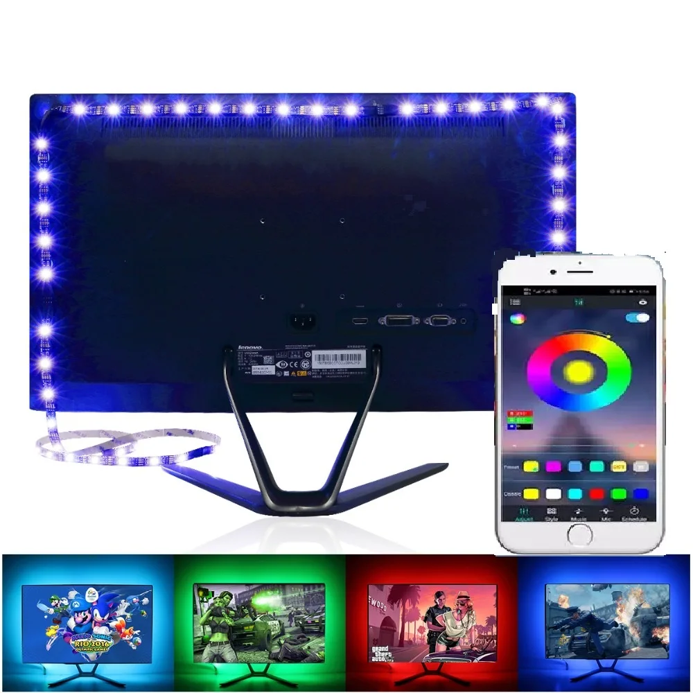 5 В USB светодиодные ленты светильник SMD 5050 с Blueooth или музыкальной синхронизацией
