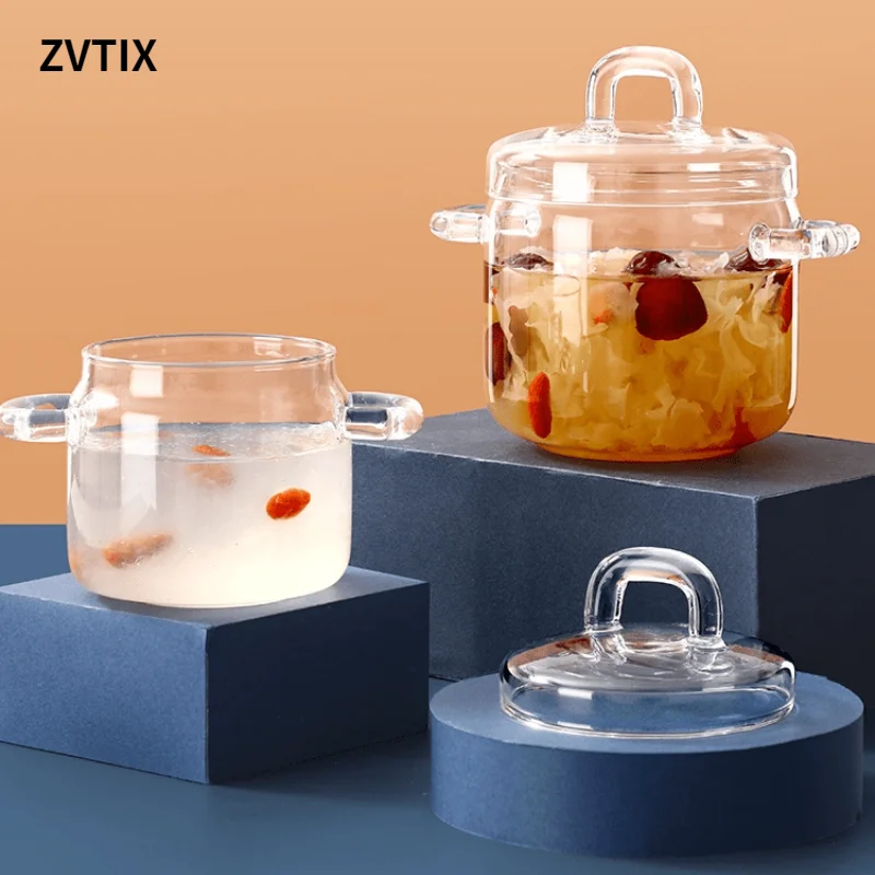 

High Borosilicate Glass Bird's Nest Stew Cup Household Double Ear Baby Steamed Egg Kitchen Water Separated Stew Pot Small Soup