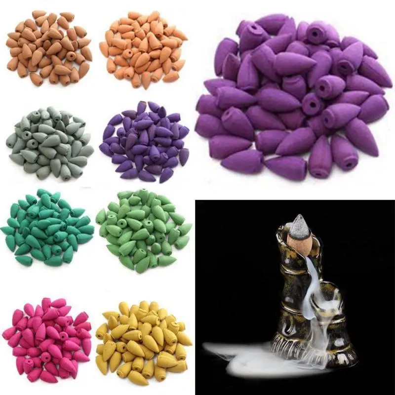 

NEW 50pcs Smoke Tower Bouquet Natural Reflux Tower Incense Sandalwood Jasmine Lemon Lavender Smoke Cone Backflow Incense Bullet