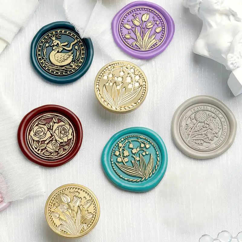 

30MM Flowers Wax Seal Stamp Rose/Daisy/Tulip Sealing Stamp Head For Scrapbooking Envelopes Wedding Invitations Gift Packaging